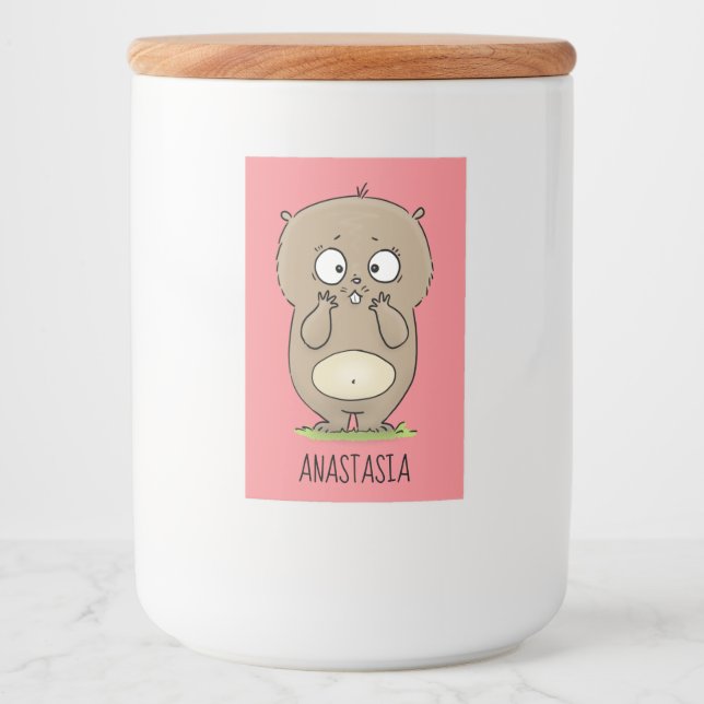 Forgetful adorable chubby hamster cartoon food label (Front)