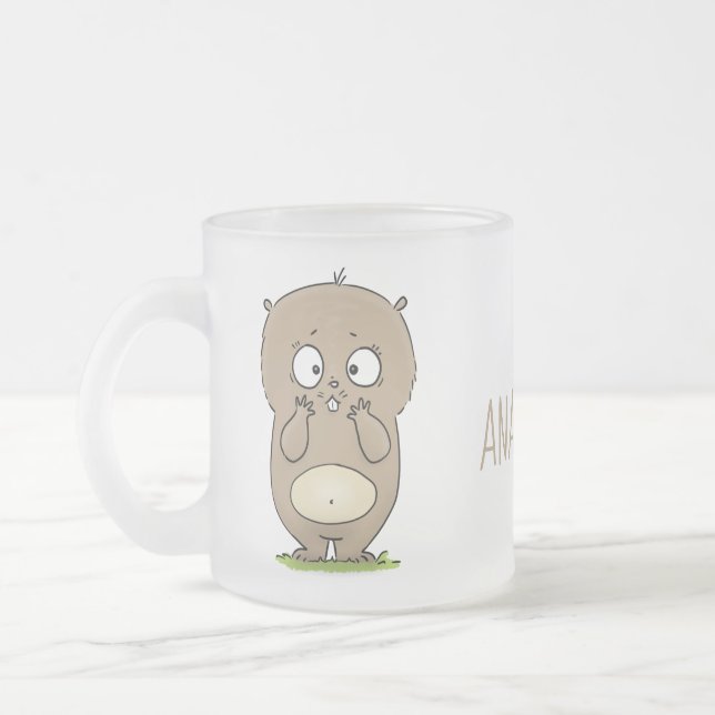 Forgetful adorable chubby hamster cartoon frosted glass coffee mug (Left)