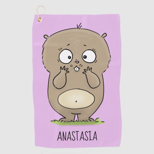 Forgetful adorable chubby hamster cartoon  golf towel (Front)