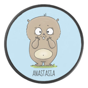 Forgetful adorable chubby hamster cartoon hockey puck