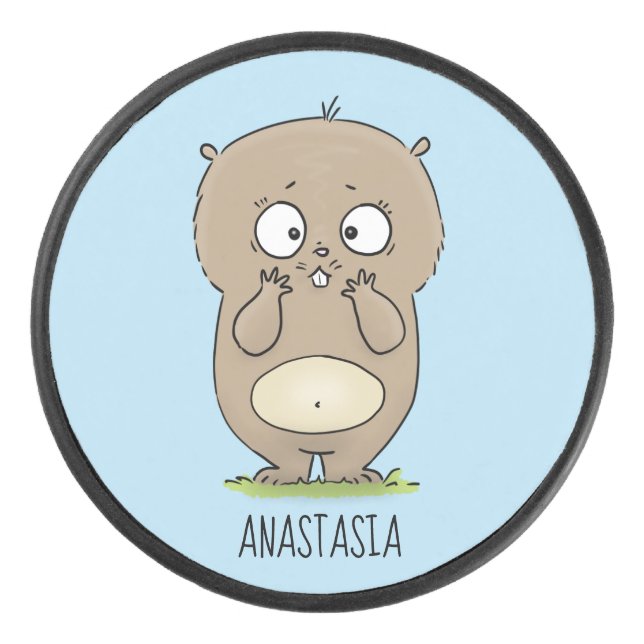 Forgetful adorable chubby hamster cartoon hockey puck (Front)