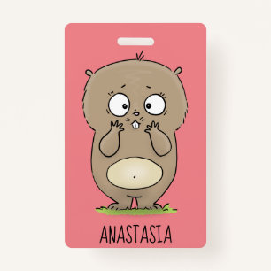 Forgetful adorable chubby hamster cartoon ID badge