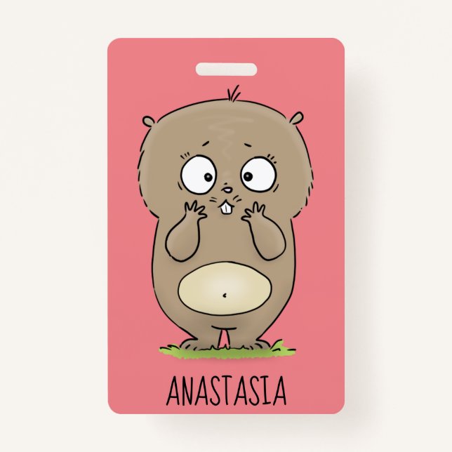 Forgetful adorable chubby hamster cartoon ID badge (Front)