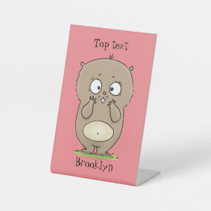 Forgetful adorable chubby hamster cartoon pedestal sign