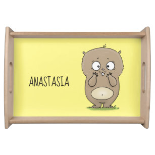 Forgetful adorable chubby hamster cartoon serving tray