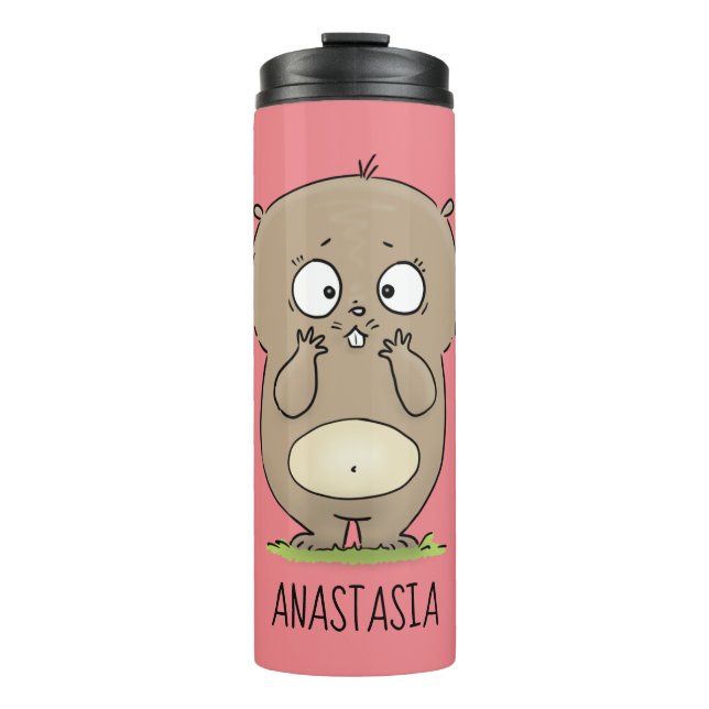 Forgetful adorable chubby hamster cartoon thermal tumbler (Front)