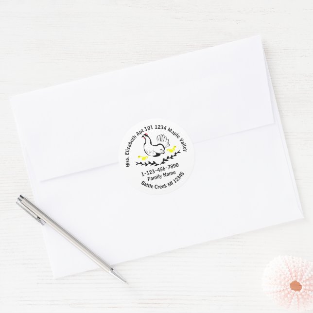 Forgetful Mother Hen Lost Family Contact Info  But Classic Round Sticker (Envelope)