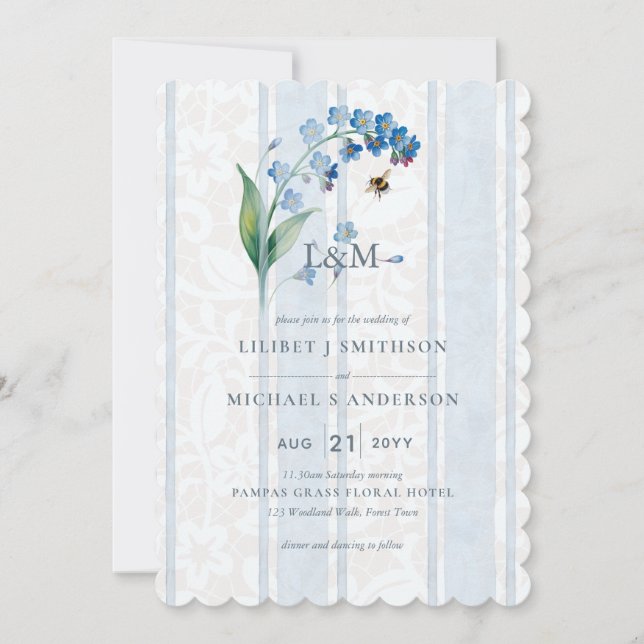 Forgetmenots & Bees Heritage Hive Studio Wedding Invitation (Front)