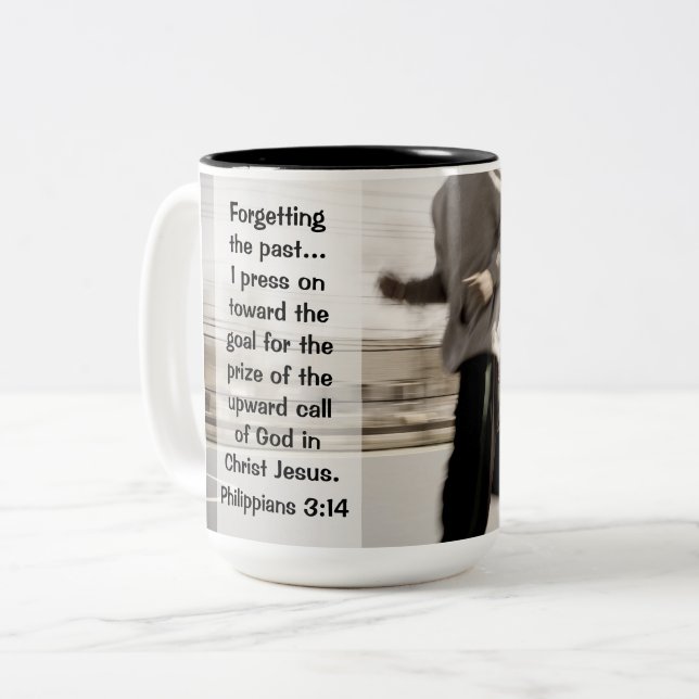 Forgetting the past I press on, Philippians 3:14 Two-Tone Coffee Mug (Front Left)