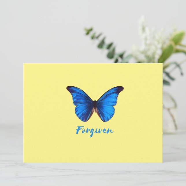 Forgiven - Blue butterfly - Insects Pillar Candle Invitation (Standing Front)