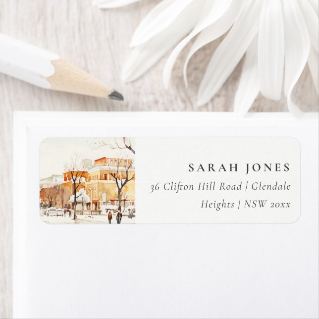 Forgo North Dakota City Scape Watercolor Address (Insitu)