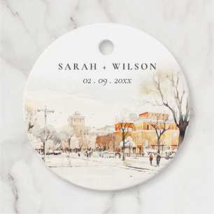 Forgo North Dakota City Scape Watercolor Wedding Favour Tags