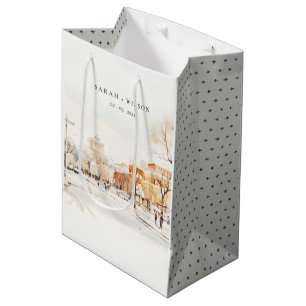 Forgo North Dakota City Scape Watercolor Wedding Medium Gift Bag