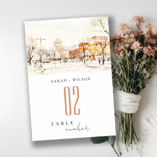 Forgo North Dakota City Scape Watercolor Wedding Table Number