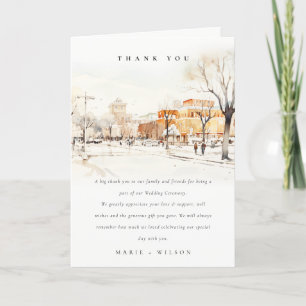 Forgo North Dakota City Scape Watercolor Wedding Thank You Card