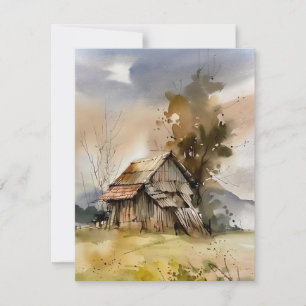 Forgotten Barn in Watercolors Holiday Card