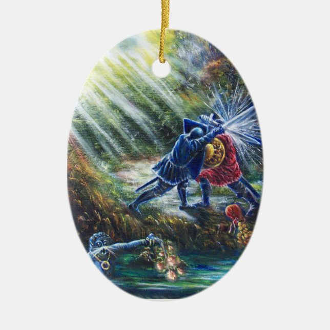 FORGOTTEN ROSE Fighting Knights,Money and Devil Ceramic Tree Decoration (Front)