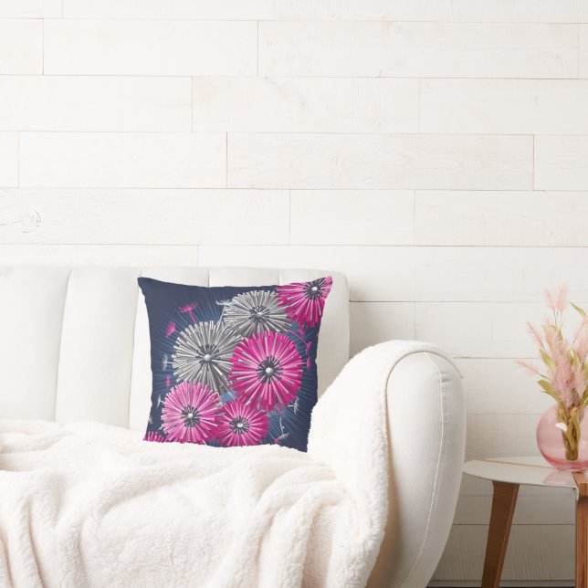 Forgotten Weeds Grey Pink Blue Dandelion Cushion (Couch)
