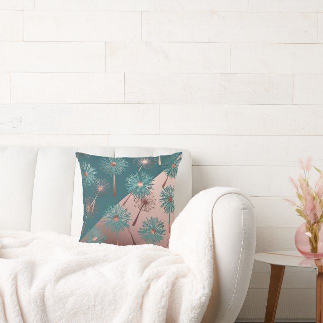 Forgotten Weeds : Turquoise Copper Dandelions Cushion (Couch)