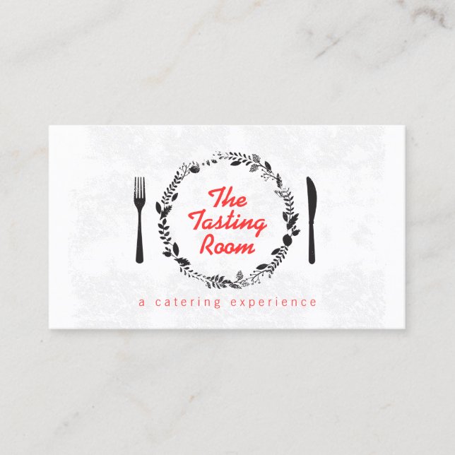 Fork and Knife Wreath Catering, Chef, Restaurant Business Card (Front)