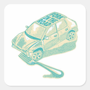 Fork in the road car accident square sticker
