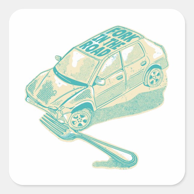 Fork in the road car accident square sticker (Front)