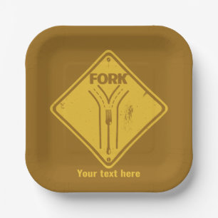 Fork in the road funny traffic sign paper plate