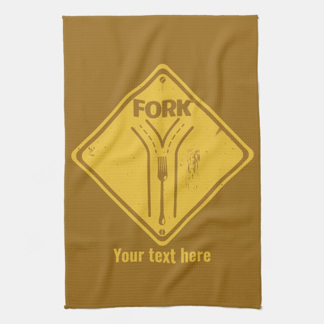 Fork in the road funny traffic sign tea towel (Vertical)