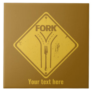 Fork in the road funny traffic sign tile