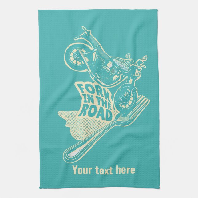 Fork in the road motorcycle crash tea towel (Vertical)