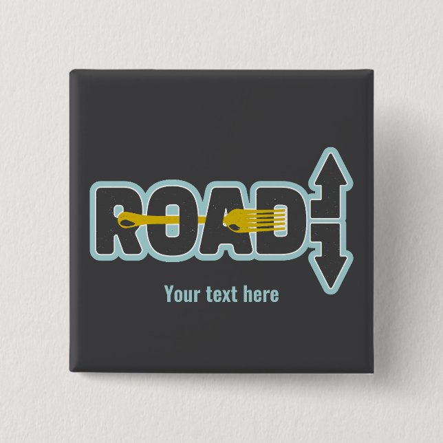 Fork in the road typographic text art 15 cm square badge (Front)