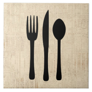 Fork Knife and Spoon Silverware Art Script Style Tile