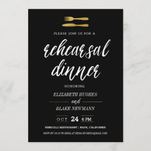 Fork & Knife Faux Foil Rehearsal Dinner Invite