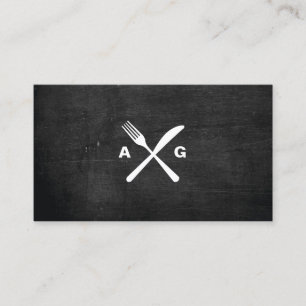 FORK & KNIFE LOGO MONOGRAM No. 2 on BLACK WOOD Business Card