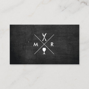 FORK & KNIFE LOGO MONOGRAM on BLACK WOOD Business Card