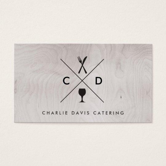 FORK & KNIFE MONOGRAM on GRAY WOOD BACKGROUND Business Card