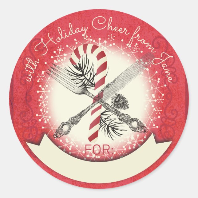 Fork knife personalised Christmas homemade by Classic Round Sticker (Front)