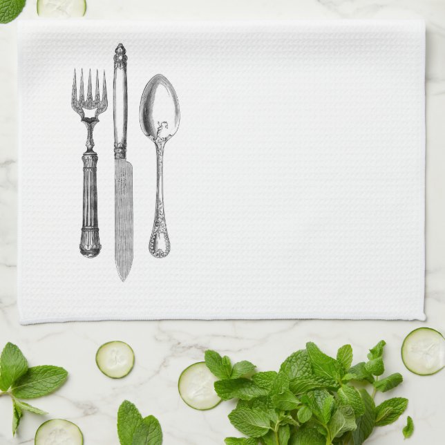 Fork, Knife, Spoon - Kitchen Towel (Folded)