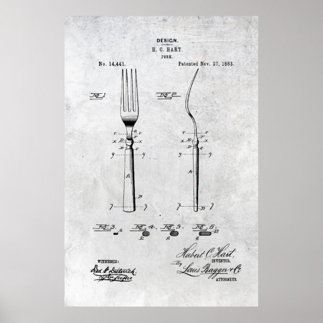 Fork Patent Print 1883 Poster (Front)