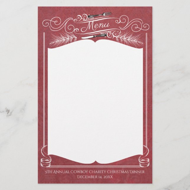 Fork pine tree Christmas holiday menu stationery (Front)