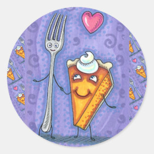 FORK & PUMPKIN PIE, MADE FOR EACH OTHER, ROMANCE CLASSIC ROUND STICKER