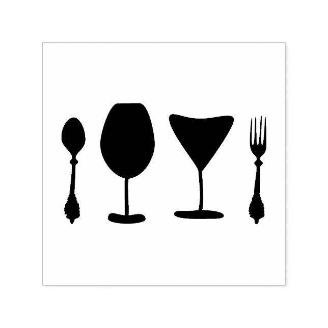 Fork Spoon Glass Dining Self-inking Stamp (Design)