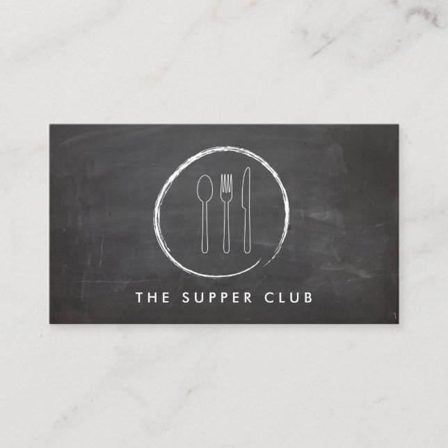 FORK SPOON KNIFE CHALKBOARD LOGO for Restaurant Business Card (Front)