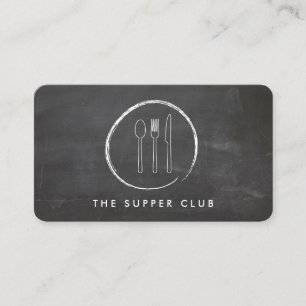 FORK SPOON KNIFE CHALKBOARD LOGO on Chalkboard Business Card