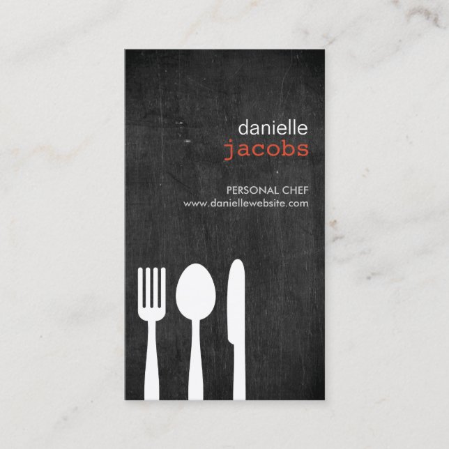 FORK SPOON KNIFE on WOODGRAIN Business Card (Front)