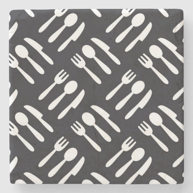 Fork spoon knife pattern stone coaster (Front)
