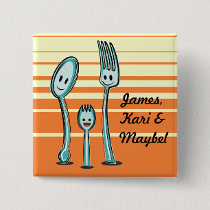 Fork + Spoon= Spork 15 Cm Square Badge