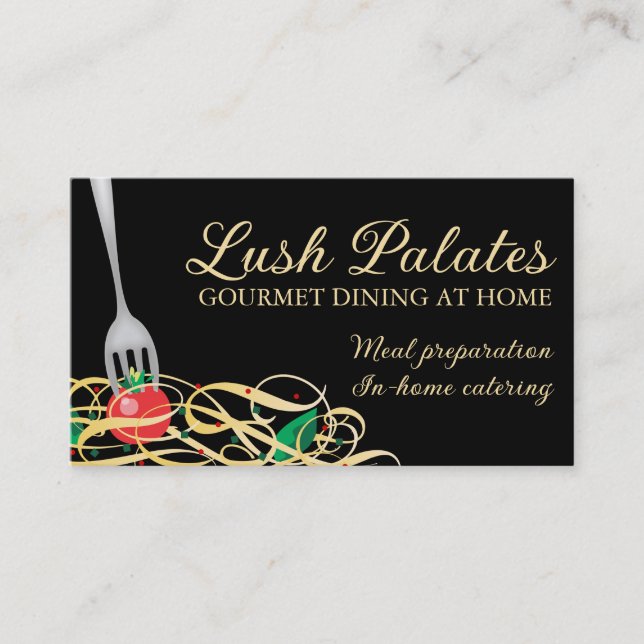 fork stuck tomato spaghetti catering b, Lush Pa... Business Card (Front)