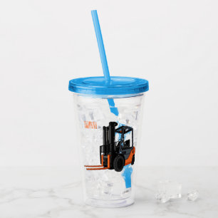 Forklift cartoon illustration acrylic tumbler