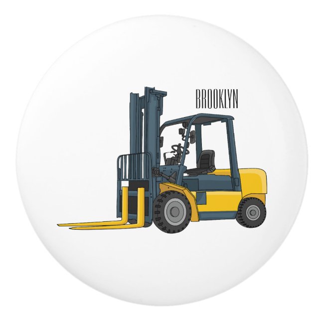 Forklift cartoon illustration ceramic knob (Front)